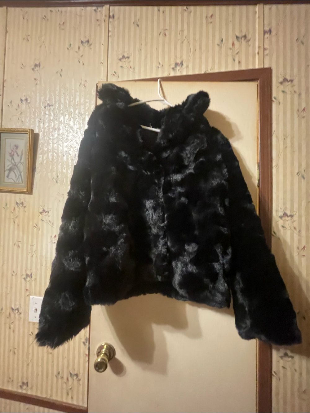 Women's Black Faux Fur Cropped Jacket